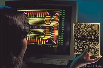 Woman and Circuit Board